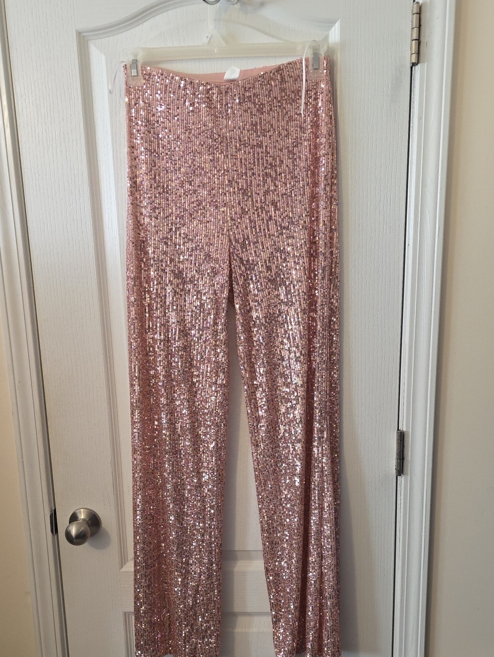 Kimcine Curve Rosé Sequin Wide-Leg Pants - Women's Sparkle Evening Trousers